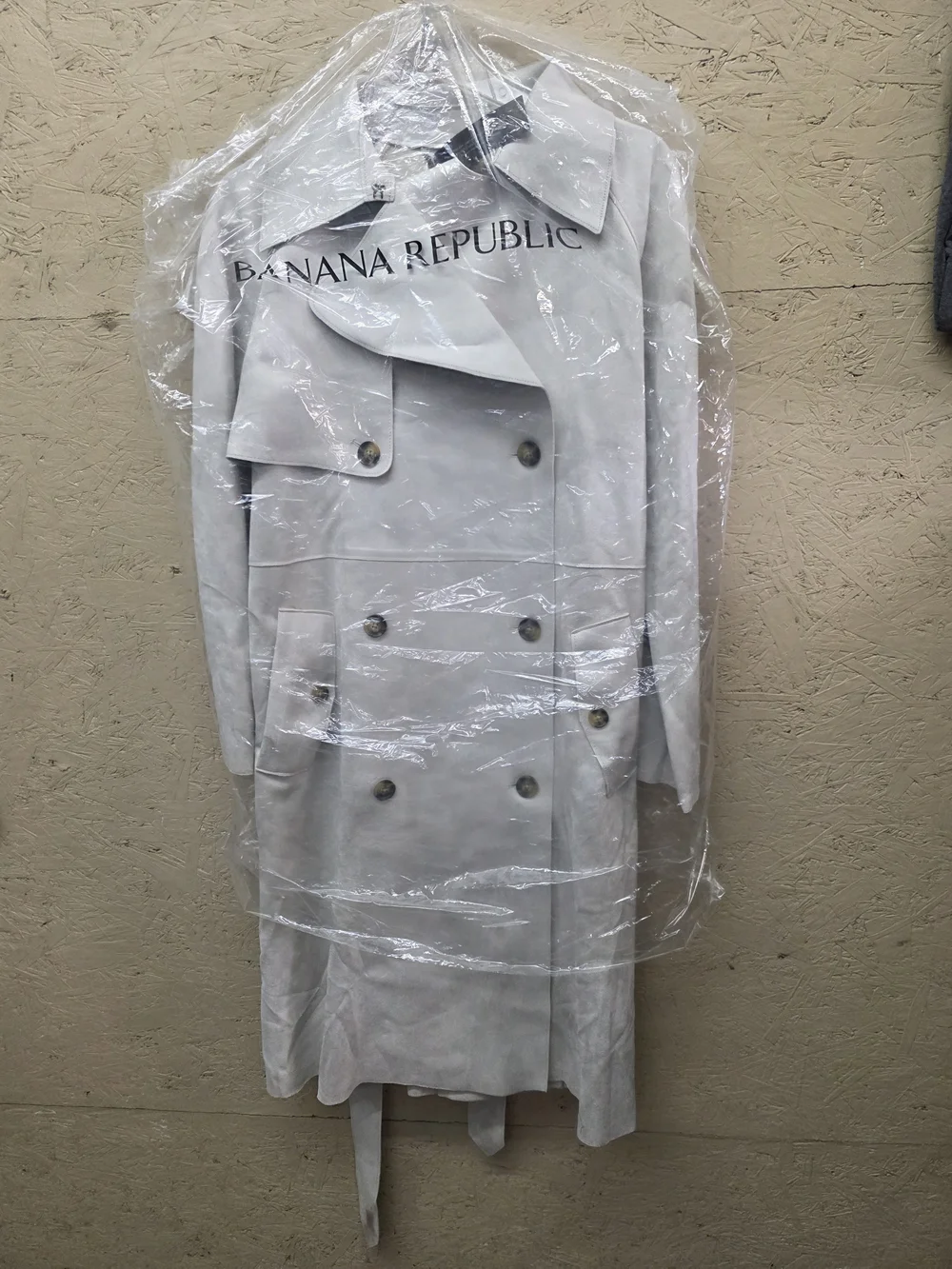 Banana Republic Light Gray Double-Breasted Suede Trench Coat - Picture 3 of 8